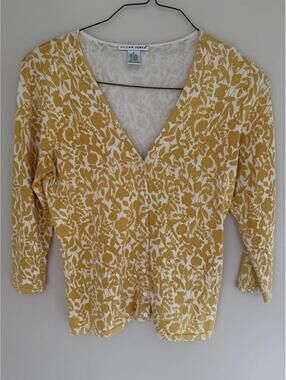S/M Jillian Jones yellow/white v-neck spring/summer sweater